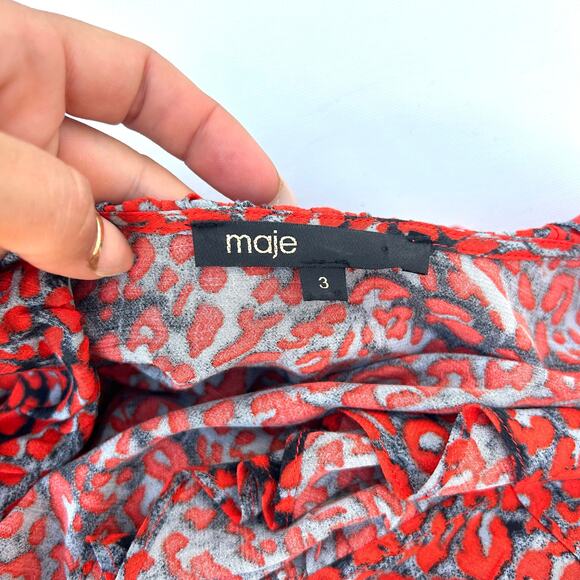 Maje Red Floral Ruffle Mini Dress - Picture 4 of 7